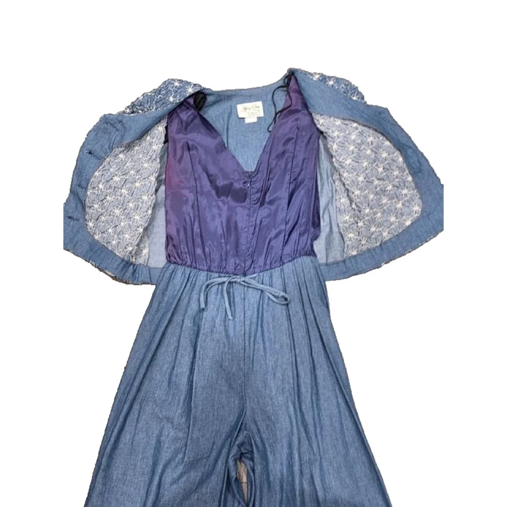 Vintage Jeffrey and Dara Evening Wide Leg 1 Piece Jumpsuit Denim Blue 10 A006204